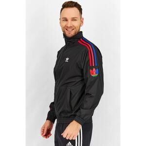 ADIDAS Original black nylon rainbow strip trefoil mock neck windbreaker jacket